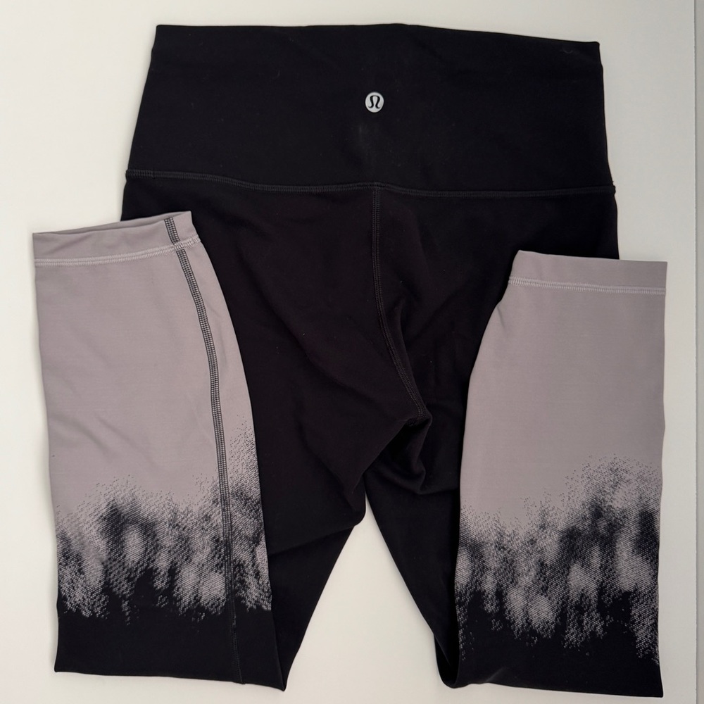 lululemon athletica Black and Gray Leggings with Nature-Inspired Design